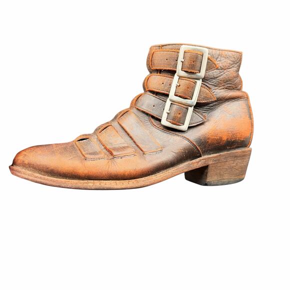 OG by Old Gringo Distressed Leather Strap Ankle Boots Brown 7.5 made in Mexico - Picture 10 of 13